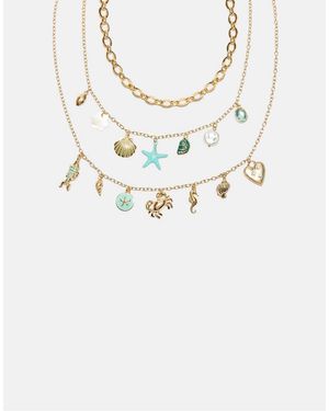 Stradivarius Set 3 Collane Multi Charm Mare Dorate - Giallo