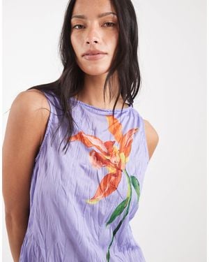ASOS Crinkle Tank With Floral Graphic - Blue