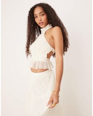 LACE & BEADS Shirred Backless Top Co-Ord - Natural