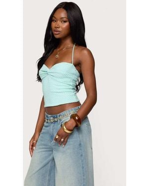 Edikted Zoee Twisted Textured Halter Top - Blue