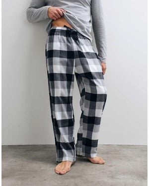 Hollister Pantalones De Pijama Anchos De Franela A Cuadros Blancos Y Negros - Gris