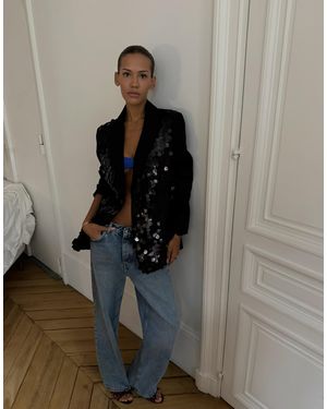 Never Fully Dressed Disc Sequin Oversized Tailored Blazer - Gray