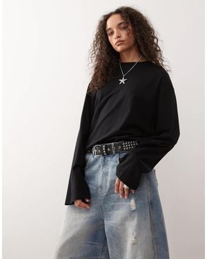 Monki Oversized Long Sleeve T-shirt With Side Slits - Black