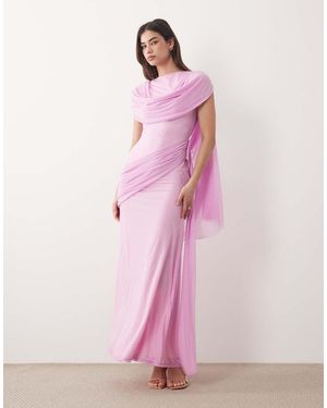 ASOS Stretch Chiffon Cape Detail Cowl Maxi Dress With Sash Detail - Pink