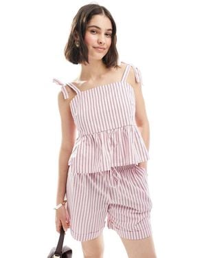 Pieces Tie Shoulder Peplum Hem Cami Top Co-Ord - Pink