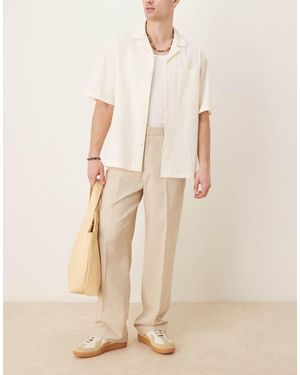 ASOS Smart Wide Leg Trousers With Crosshatch Fabrication - Natural