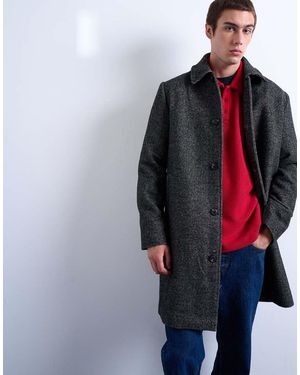 TOPMAN Abrigo Con Patrón De Espiga De Mezcla De Lana De - Negro