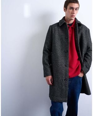 TOPMAN Herringbone Wool Blend Overcoat - Black