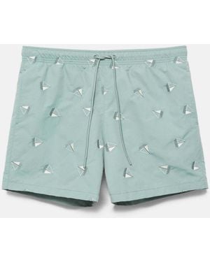 Pull&Bear – bestickte boardshorts - Blau