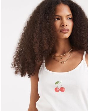 Vero Moda Jersey Cami Top With Cherry Print Graphic - White