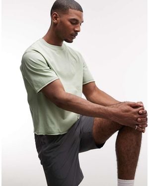 4505 Quick Dry Cotton Raw Hem Cropped Training T-shirt - Green