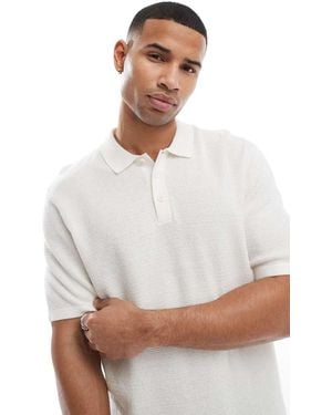 Jack & Jones Textured Knitted Polo - White