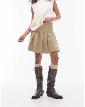TOPSHOP Faux Leather Clean Pleated Mini Skirt - Natural