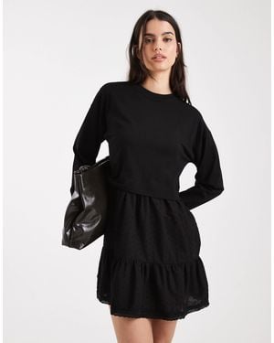 Miss Selfridge Dobby Mix T-Shirt Dress - Black