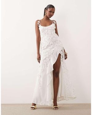 ASOS 3D Floral Embroidered Maxi Dress With Patchwork Crochet - Purple