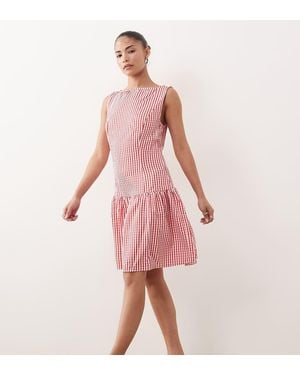 Vila Drop Waist Ginham Mini Dress - Pink