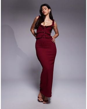 The Frolic Exclusive Textu Frill Detail Lace Up Open Back Detail Maxi Dress - Red