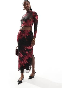 New Look Mesh Midi Skirt - Red