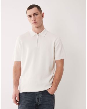 ASOS Essential - polo en maille à manches courtes et col zippé - écru - Blanc