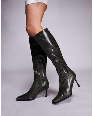 Public Desire Scorpion Square Toe Heeled Knee Boots - Black