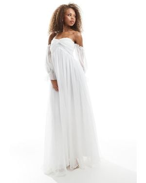 TFNC London Bandeau Maxi Dress With Sheer Sleeves - White