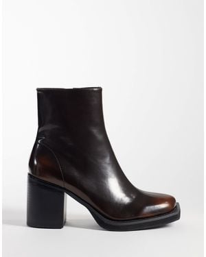 ASOS Heeled Zip Up Boots With Angled Toe - Black