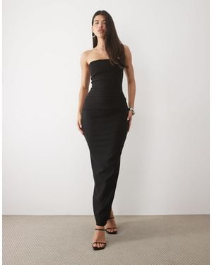 Vesper Bengaline Bandeau Ruched Waist Detail Maxi Dress - Black