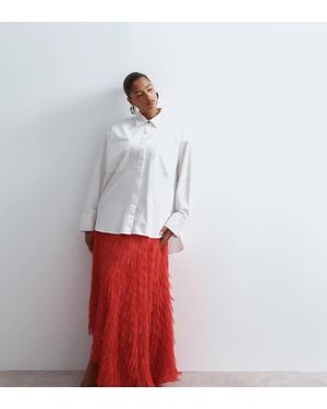 ARRANGE Curve Maxi Rok Met Franjes, Textuur En Asymmetrische Zoom - Wit