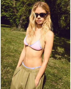 Bershka Contrast Ribbed Bikini Top - Green