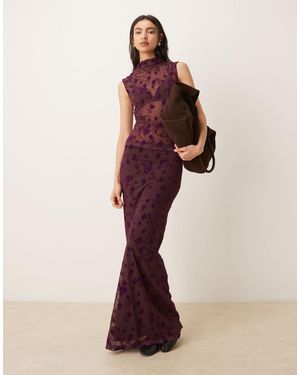 ASOS Low Rise Maxi Flocked Floral Skirt - Purple