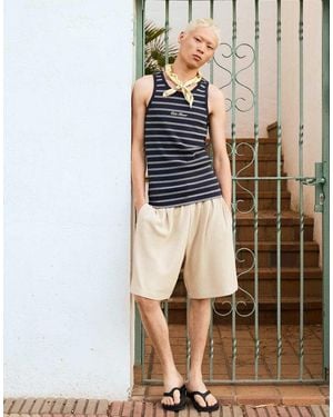 Bershka Textured Plush Bermuda Shorts - Natural