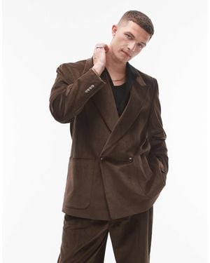 TOPMAN Oversized Double Breasted Cord Suit Jacket - Brown