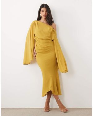 ASOS Kimono Sleeve Cape Detail Draped Midaxi With Open Back - Yellow