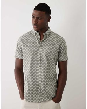 Threadbare Camicia A Maniche Corte Salvia Con Stampa Di Palme - Grigio
