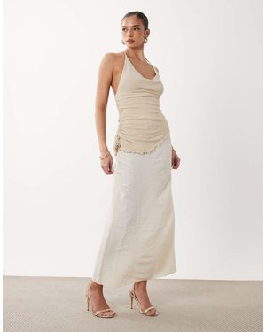 Gina Tricot Halterneck Asymmetric Textured Maxi Dress With Open Back - White