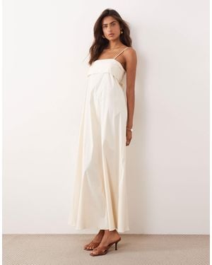 Kaiia Exclusive Stretch Cotton Rich Foldover Drape Detail Cami Maxi Dress - Natural