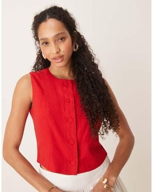 Abercrombie & Fitch Linen High Neck Cropped Vest - Red
