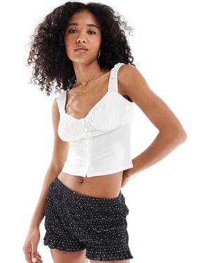 Miss Selfridge Milkmaid Top With Button Detail - White