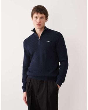 GANT 1/4 Zip Textured Jumper - Blue