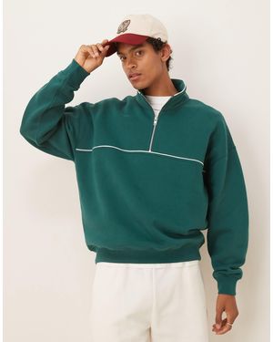 Abercrombie & Fitch Half Zip Contrast Seam Sweat Top - Green