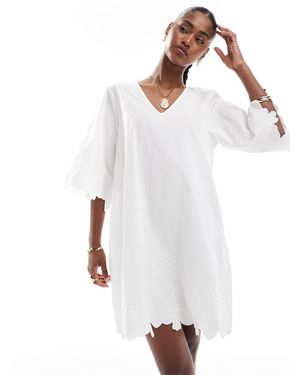 Object Floral Embroidered Cutwork Mini Dress - White