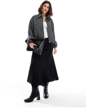 ONLY Chaqueta Bomber Gris Carbón Con Sisas Caídas De Tejido De Espiga De