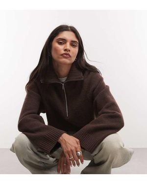 Monki Half Zip Jumper - Brown