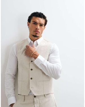 Jack & Jones Premium Co-ord Linen Blend Waistcoat - Natural