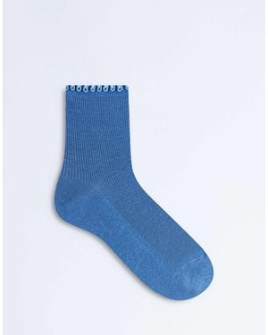 TOPSHOP Ribbed Frill Trim Socks - Blue