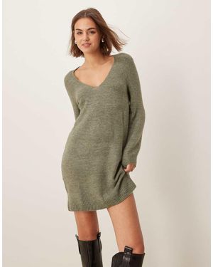 Jdy Vestido Corto Con Cuello De Pico De Punto De - Verde