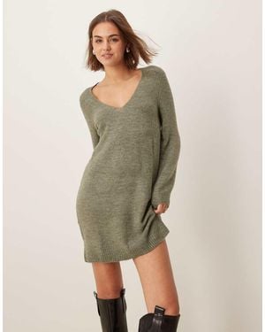 Jdy V-neck Knitted Mini Dress - Green