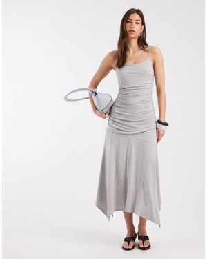 laagam Lume Asymmetric Slinky Midi Dress - Grey