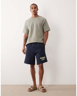 HUGO Loose Fit Shorts With Logo Print - Natural
