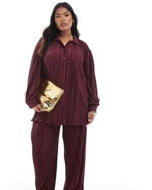 4th & Reckless Plisse Wide Leg Trousers Co-Ord - Red